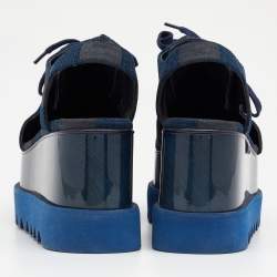 Pre Owned Stella McCartney Blue Canvas Elyse Cut-Out Platform Derby Sneakers Size 37