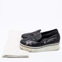 مملوكة مسبقًا Stella McCartney Black Faux Leather and Faux Snake Print Binx Star Platform Slip On Sneakers Size 38
