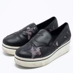 مملوكة مسبقًا Stella McCartney Black Faux Leather and Faux Snake Print Binx Star Platform Slip On Sneakers Size 38
