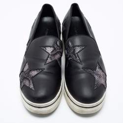 مملوكة مسبقًا Stella McCartney Black Faux Leather and Faux Snake Print Binx Star Platform Slip On Sneakers Size 38