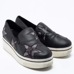 مملوكة مسبقًا Stella McCartney Black Faux Leather and Faux Snake Print Binx Star Platform Slip On Sneakers Size 38