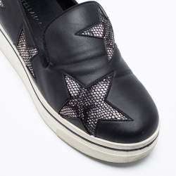 مملوكة مسبقًا Stella McCartney Black Faux Leather and Faux Snake Print Binx Star Platform Slip On Sneakers Size 38