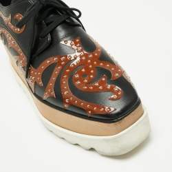 Stella McCartney Black/Brown Studded Appliquéd Faux Leather Platform Derby Sneakers Size 39