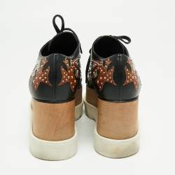 Stella McCartney Black/Brown Studded Appliquéd Faux Leather Platform Derby Sneakers Size 39