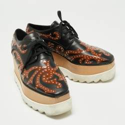 Stella McCartney Black/Brown Studded Appliquéd Faux Leather Platform Derby Sneakers Size 39