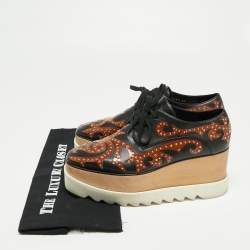 Stella McCartney Black/Brown Studded Appliquéd Faux Leather Platform Derby Sneakers Size 39