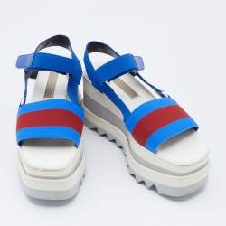 Stella McCartney Blue/Red Fabric Striped Platform Sandals Size 37