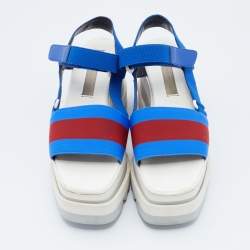 Stella McCartney Blue/Red Fabric Striped Platform Sandals Size 37