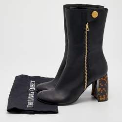 Stella McCartney Black Faux Leather Tortoise Block Heel "Percy" Ankle Boots Size 37