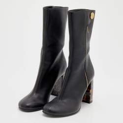 Stella McCartney Black Faux Leather Tortoise Block Heel "Percy" Ankle Boots Size 37