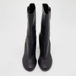 Stella McCartney Black Faux Leather Tortoise Block Heel "Percy" Ankle Boots Size 37