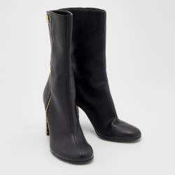 Stella McCartney Black Faux Leather Tortoise Block Heel "Percy" Ankle Boots Size 37