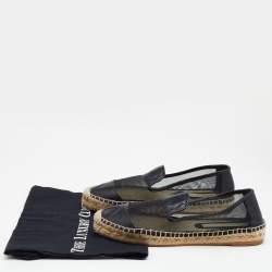 Stella McCartney Black Faux Leather and Mesh Sheer Panel Espadrilles Size 38