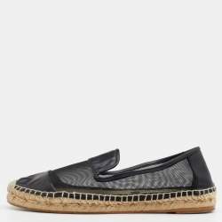 Stella McCartney Black Faux Leather and Mesh Sheer Panel Espadrilles Size 38