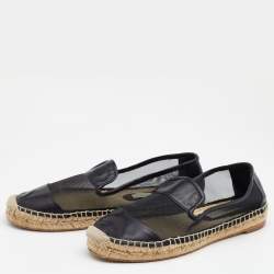 Stella McCartney Black Faux Leather and Mesh Sheer Panel Espadrilles Size 38