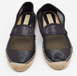 Stella McCartney Black Faux Leather and Mesh Sheer Panel Espadrilles Size 38