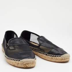 Stella McCartney Black Faux Leather and Mesh Sheer Panel Espadrilles Size 38