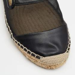 Stella McCartney Black Faux Leather and Mesh Sheer Panel Espadrilles Size 38