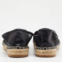 Stella McCartney Black Faux Leather and Mesh Sheer Panel Espadrilles Size 38