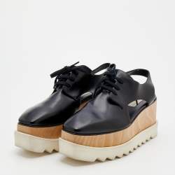 Pre Owned Stella McCartney Black Faux Leather Elyse Cut Out Platform Derby Sneakers Size 40