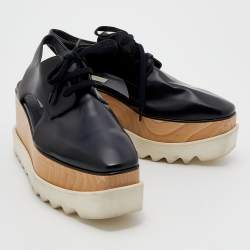 Pre Owned Stella McCartney Black Faux Leather Elyse Cut Out Platform Derby Sneakers Size 40
