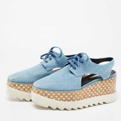 Pre Owned Stella McCartney Blue Cut Out Denim Elyse Platform Derby Sneakers Size 39
