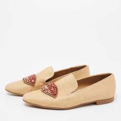 Stella McCartney Brown Woven Raffia Embellishment Tatami Smoking Slippers Size 35