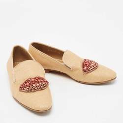 Stella McCartney Brown Woven Raffia Embellishment Tatami Smoking Slippers Size 35