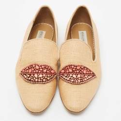 Stella McCartney Brown Woven Raffia Embellishment Tatami Smoking Slippers Size 35