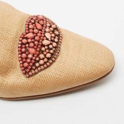 Stella McCartney Brown Woven Raffia Embellishment Tatami Smoking Slippers Size 35
