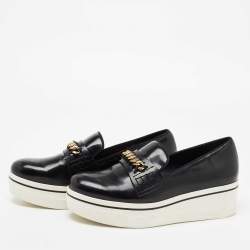Pre Owned Stella McCartney Black Faux Leather Chain Link Slip On Sneakers Size 40
