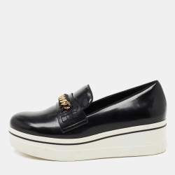 Pre Owned Stella McCartney Black Faux Leather Chain Link Slip On Sneakers Size 40