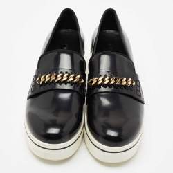 Pre Owned Stella McCartney Black Faux Leather Chain Link Slip On Sneakers Size 40