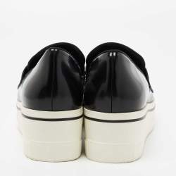 Pre Owned Stella McCartney Black Faux Leather Chain Link Slip On Sneakers Size 40