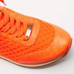 Pre Owned Stella McCartney Neon Orange Faux Leather and Mesh Low-Top Sneakers Size 37