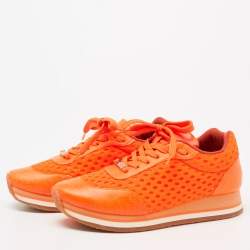 Pre Owned Stella McCartney Neon Orange Faux Leather and Mesh Low-Top Sneakers Size 37