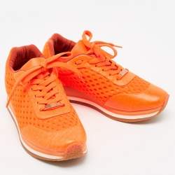 Pre Owned Stella McCartney Neon Orange Faux Leather and Mesh Low-Top Sneakers Size 37