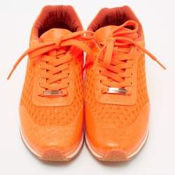 Pre Owned Stella McCartney Neon Orange Faux Leather and Mesh Low-Top Sneakers Size 37