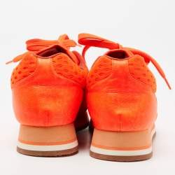 Pre Owned Stella McCartney Neon Orange Faux Leather and Mesh Low-Top Sneakers Size 37