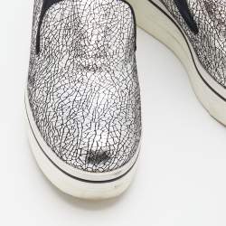 Stella McCartney Metallic Silver Faux Crinkled Leather Binx Platform Slip On Sneakers Size 38