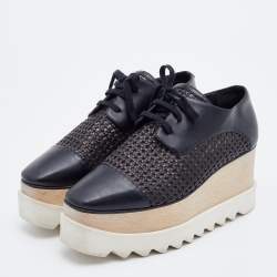 Pre Owned Stella McCartney Black Woven Faux Leather Elyse Platform Derby Size 38