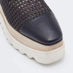 Pre Owned Stella McCartney Black Woven Faux Leather Elyse Platform Derby Size 38