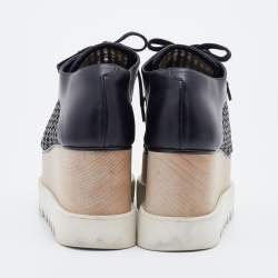 Pre Owned Stella McCartney Black Woven Faux Leather Elyse Platform Derby Size 38