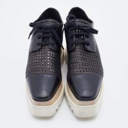 Pre Owned Stella McCartney Black Woven Faux Leather Elyse Platform Derby Size 38