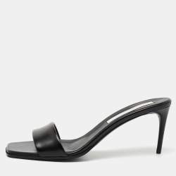 Stella McCartney Black Faux Leather Slide Sandals Size 39