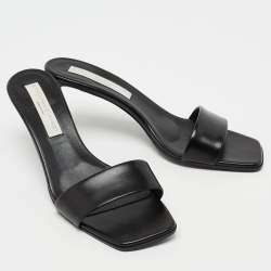 Stella McCartney Black Faux Leather Slide Sandals Size 39