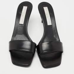 Stella McCartney Black Faux Leather Slide Sandals Size 39