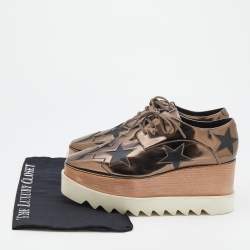 Pre Owned Stella McCartney Brown/Black Leather Elyse Star Platform Lace Up Derby Sneakers Size 38