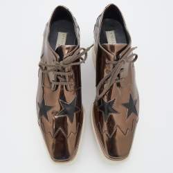 Pre Owned Stella McCartney Brown/Black Leather Elyse Star Platform Lace Up Derby Sneakers Size 38