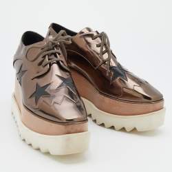 Pre Owned Stella McCartney Brown/Black Leather Elyse Star Platform Lace Up Derby Sneakers Size 38